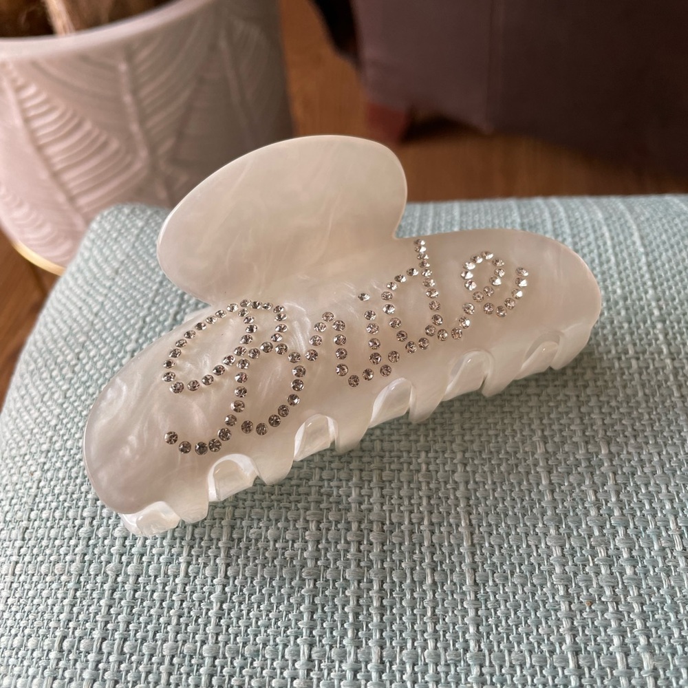 White Bride Hair Clip with Rhinestones